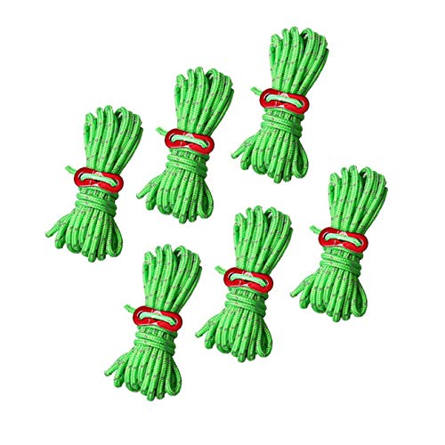 Lvcky 4mm Reflective Cord Guy Line, 6 Pack Windproof Tent Guide Rope with Aluminum Adjuster Outdoor Camping(16 Inches Long)