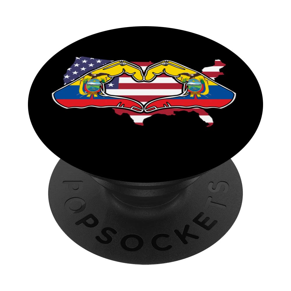 USA silhouette with Ecuador heart hands PopSockets Swappable PopGrip