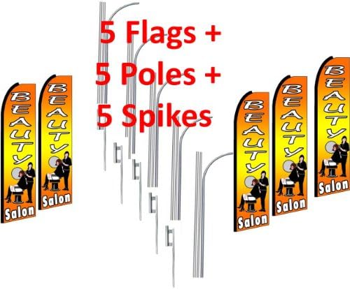5 (five) BEAUTY SALON sunset 15' SWOOPER #1 FEATHER FLAGS KIT
