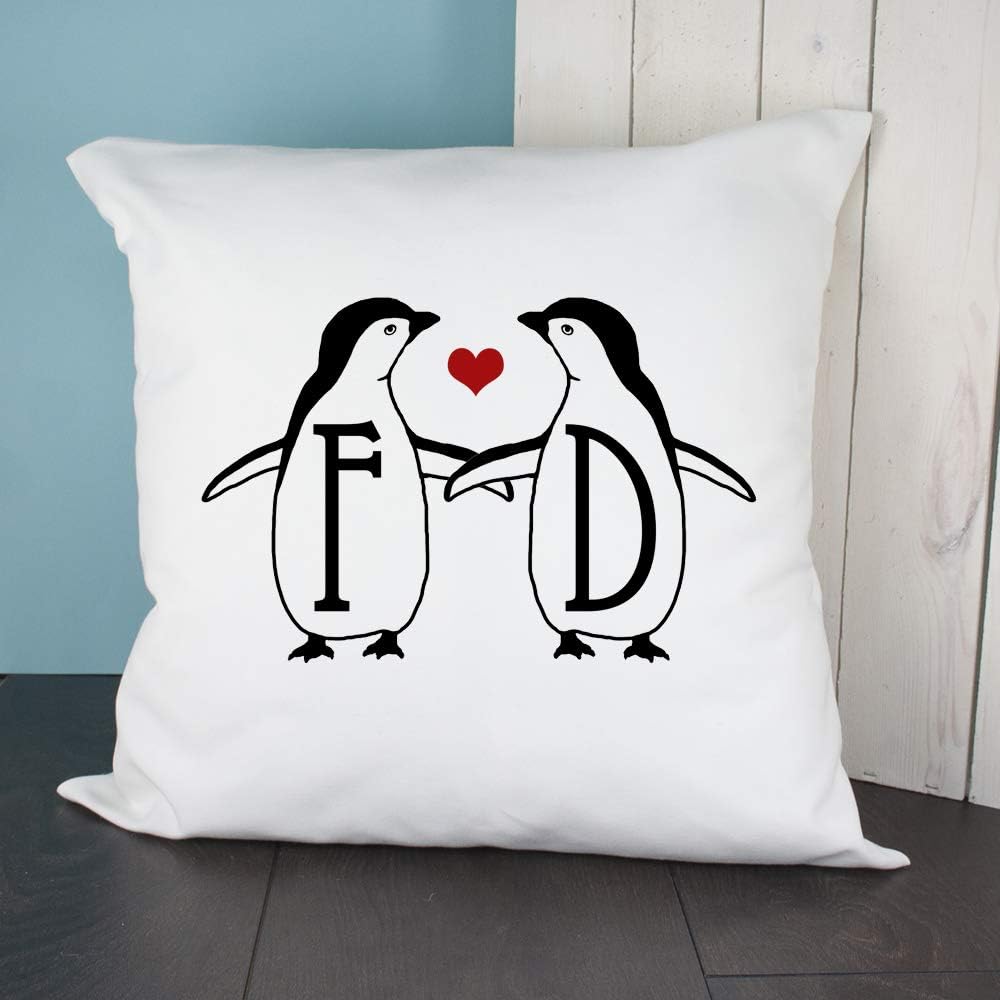 Personalised Couples Cute Penguins Throw Cushion Cover - Gift for Couples, Mr & Mrs, Mr & Mr, Mrs & Mrs, Christmas, Birthdays, Valentine's Day, Anniversary Gifts