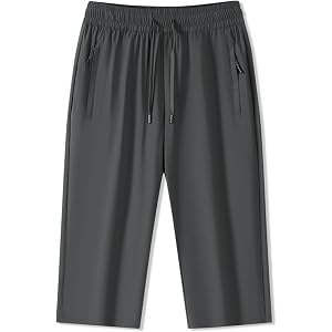 JiXiang Loose Capri Pants for Women Lightweight Stretch Ice Silk Crop Trouser Travel Below The Knee Pants with Zipper Pocket