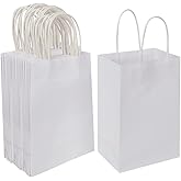Oikss 50 Pack 5.25x3.25x8.25 Inch Small White Kraft Paper Bags with Handles Bulk for Birthday Wedding Party Favors Grocery Retail Shopping Business Goody Craft Gift Bags Cub Sacks, 50 Count