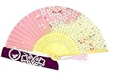 DawningView Japanese Handheld Fan, Cherry Blossoms on Pink and Green HF59