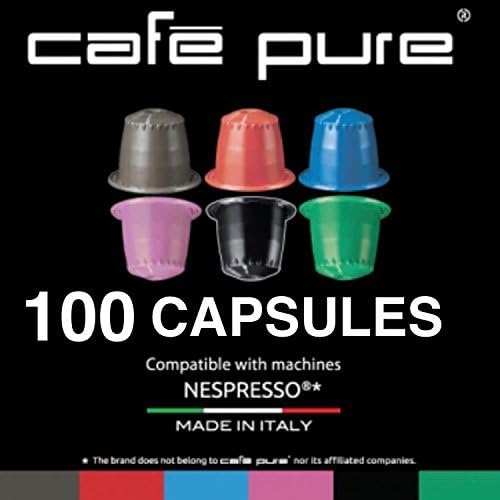 CAFE PURE NESPRESSO COMPATIBLE Capsules, Espresso 5 flavors, 10 PACK of 10 Pods, 100 Pods (unit $0.30) Made in ITALY. (10Pack)