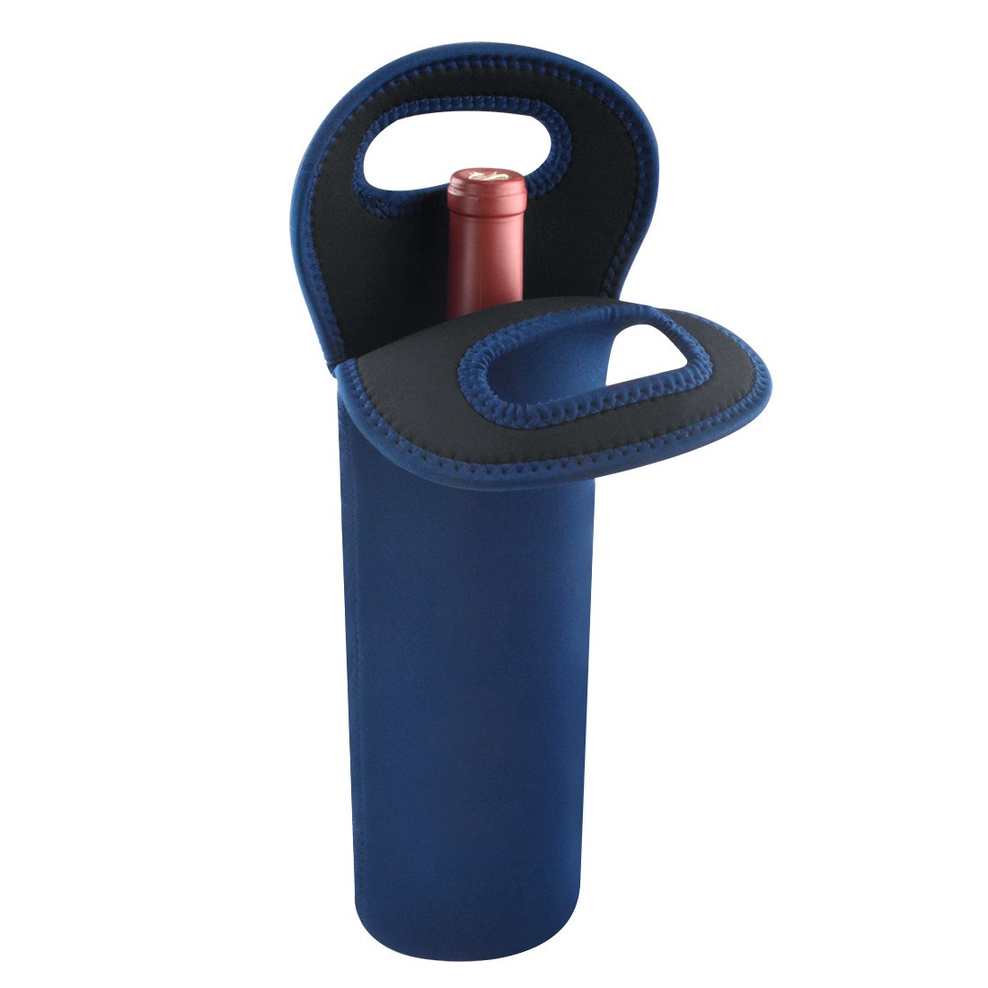 Linkidea Insulated Cooler Bag for Travel, Portable Waterproof Neoprene Grape Wine Bottle Tote, Picnic Beverage Holder with Secure Grip, Compatible with 750 ML Wine Bottle (Blue)
