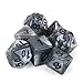 Wiz Dice Quicksilver Set of 7 Polyhedral Dice, Pearlescent Mercury Silver RPG Dice with Clear Display Box