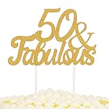 palasasa Gold Glitter 50 & Fabulous Cake Topper, Wedding, Birthday, Anniversary, Party Cupcake Topper Decoration