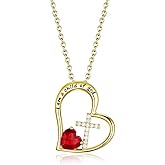 BAOWING I Am a Child of God Heart Cross Birthstone Necklace for Girls Baptism Gifts First Communion Gifts Easter Birthday Christmas Gifts Jewelry for Goddaughter Godchild Teens Girls Women