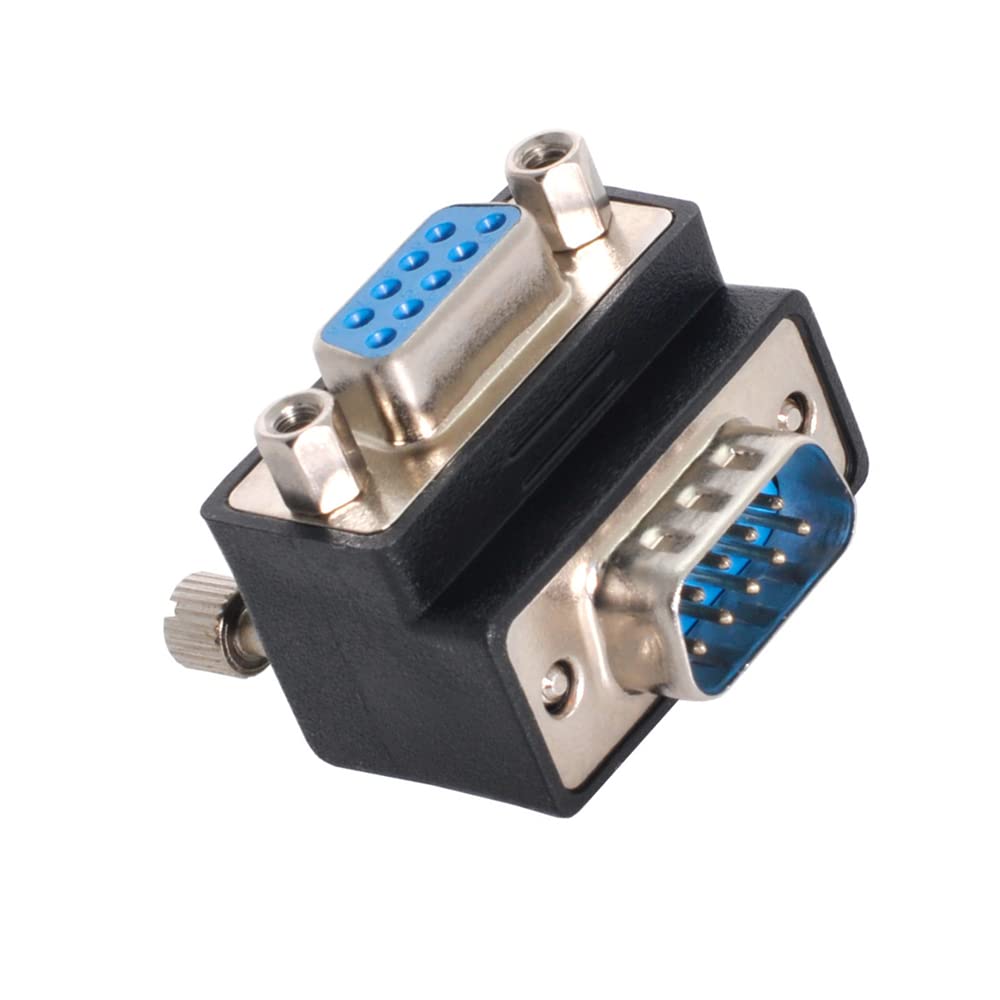 NFHK Down Angled 90 Degree RS232 D-Sub 9Pin Male Screw Type to Female Nut Type Extension Adapter