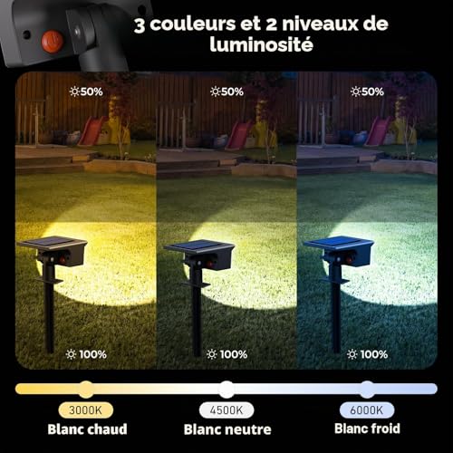 btfarm Set of 6 Outdoor Solar Spotlights, 3 Colours (3000/4500/6000K) – Solar Floodlights IP65 Waterproof, Solar Light for Garden Pathway