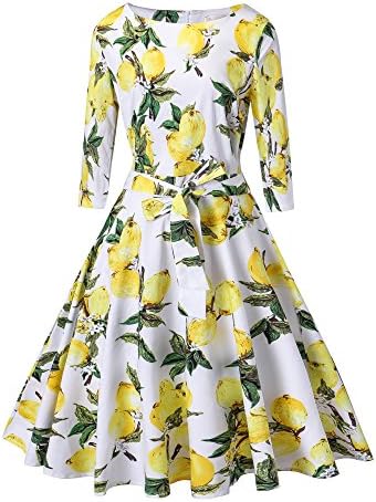 BestWendding Vogtage 1950's Long Sleeve Retro Floral Vintage Dress with Defined Waist Design