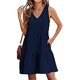QACOHU Women's Summer Sleeveless V Neck Mini Dress with Pockets Casual Sundress Beach Dresses for Women 2026