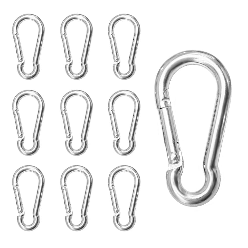 CEEYSEE 10Pcs Spring Snap Hooks M4 304 Stainless Steel Carabiner Clip Heavy Duty Rope Connector Keychain Clips Carabine Spring Clasp for Outdoor Camping Fishing (U/M4/DG)