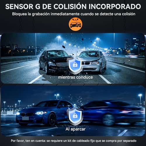 Gurkitsy Dashcam para Auto Frontal, 4K Mini Camara para Carro Wi-Fi, Compatible con WDR, Modo de Estacionamiento de 24 Horas, Tarjeta SD No Incluida, Cámara de Marcha atrás, Sensor G, hasta 128 GB