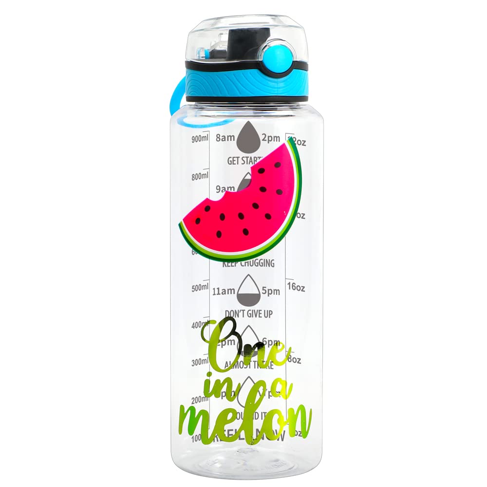 Home Tune Water Drinking Bottle (950ml) - Tritan BPA Free, Wide Mouth, Push-Button Flip Lid, Easy Open, Lightweight, Leak-Proof Water Bottle with Foil Print Design For Girls & Boys - Watermelon