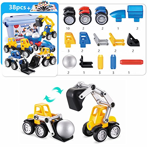 O-Toys 38pcs Car Magnet Toys Kids Building Blocks Truck Magnetic Toy 3D DIY Education Learning Construction Play Set Gift for Boys Toddlers Girls