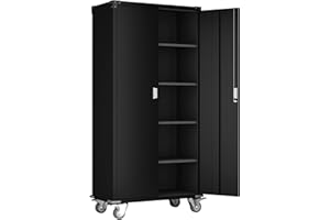 Aobabo 72 Inch Tall 2 Door Rolling Locking Metal Storage Cabinet Organizer with 4 Adjustable Shelves and 2 Keys for Garages and Offices, Black