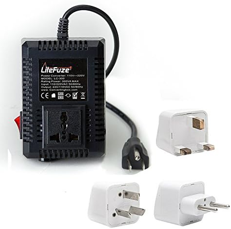 LiteFuze LC300 Plugs 300W Step Up/Down Travel Voltage Converter with Worldwide UK/US/AU/EU Plugs