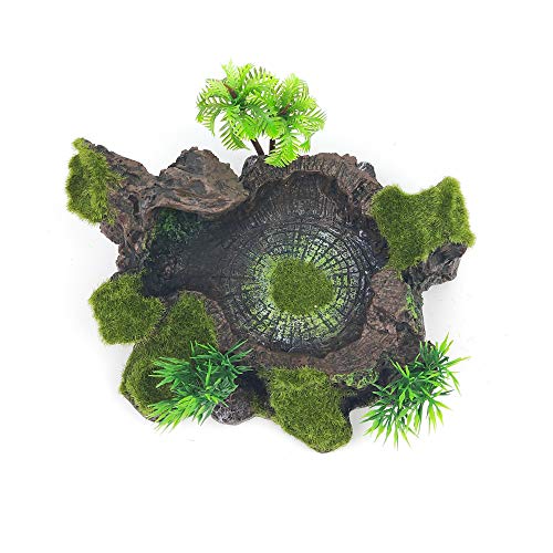 Chnee Plastic Reptile Tank Decor Resin Reptile Platform Artificial Tree Trunk Design Reptile Water Dish Water Bowl for Lizard, Gecko, Water Frog, Other Reptile