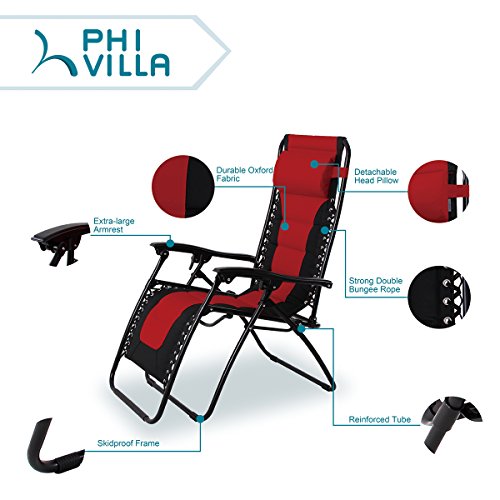 PHI VILLA Padded Zero Gravity Lounge Chair Patio Foldable Adjustable