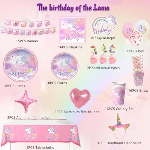Unicorn Supplies Birthday Party - 130 Pieces Kit Unicorn Birthday Plates Unicorn Cups Napkins Table Cloth Banner etc Party Supplies Theme
