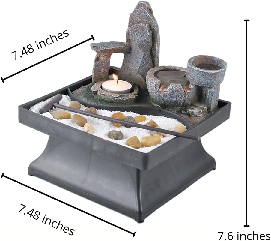 Germanda Indoor Relaxation Tabletop Zen Garden Decor With Water Fountain Tealight Candle Holder and Accessories Automatic Pump with Power Switch with Calming Natural Water Sound for Home or Office: Health & Personal Care