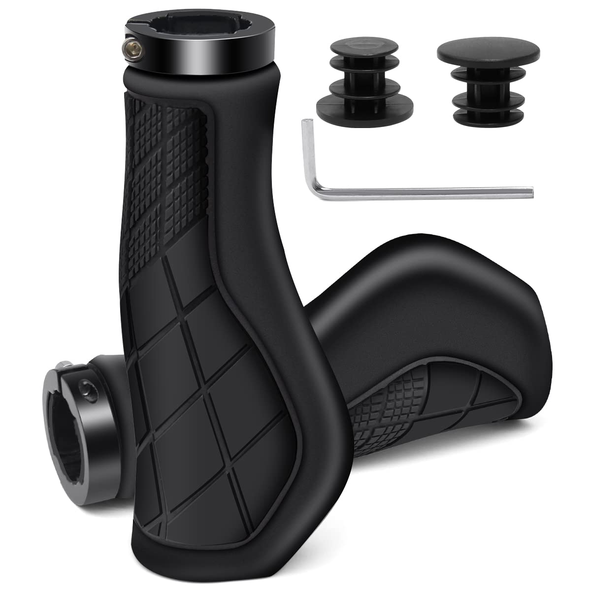 REETEE Non-Slip Rubber Bicycle Grips with Aluminum Lock, Ergonomic MTB Hand Grips - 22.2 mm Universal for BMX/Bicycle/Scooter