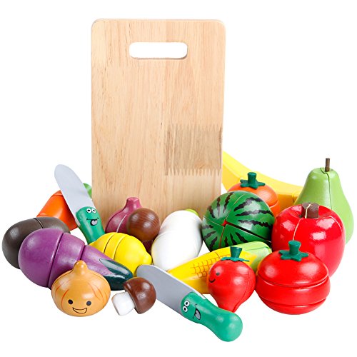 Wooden Cutting Cooking Toy With Magnetic Fruits Vegetables Pretend Food Playset Pretend Play Kitchen Set, Early Educational Development, Learning Gift For Boys Girls Toddler 2, 3, 4, 5, 6 Year Olds Ki