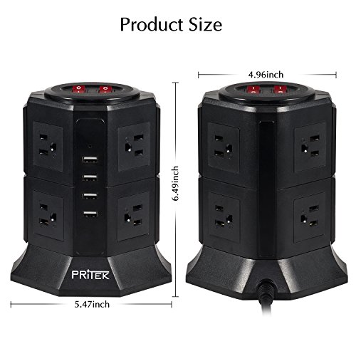 image for PRITEK Power Strip, RITEK 8 Outlets Tower Power Strip with 4 USB Ports