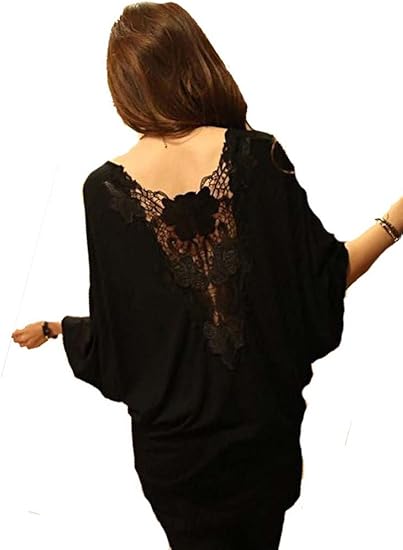 Amazon Kimberley チュニック 七分袖 M 黒 カットソー ドルマンスリーブ 背中 レース ワンピース シースルー トップス 7分袖 セクシー ワンピース チュニック 通販