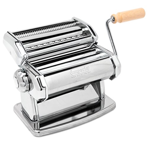 Imperia Pasta Maker Machine - Heavy Duty Steel Construction w Easy Lock Dial and Wood Grip Handle- Model 150 Made in Italy (Renewed)