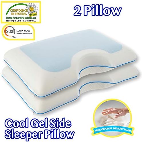 Comfyt l Memory Foam Side Sleeper Cooling Cervical Pillow 2PK Orthopedic Ergonomic Design Gel Layered Bed Sleeping Pillow for All Type of Sleepers (2PK)