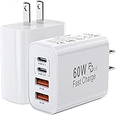 60W USB C Charger Block,2Pack 4-Port GaN USB C Charger Fast Charging Wall Plug Dual Type C+Dual USB-A Port Multiport Power Adapter Cube for iPhone 17 Pro Max/16e/15/14/13/12/11,iPad Pro/Air/Mini