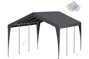 RICHRYCE 10x20 FT Heavy Duty Carport, Outdoor Portable Car Canopy Garage, Galvanized Steel Frame, UV-Resistant Waterproof PE Tarp Shelter for Vehicles, Boats, RVs, Driveway Carport, Gray