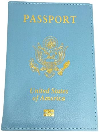 PU Leather Passport Cover with Gold USA Logo Printed for Travel(GD-Lightblue)