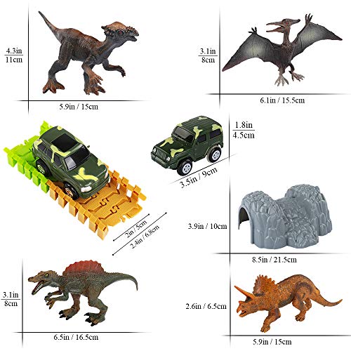 image for TEMI Upgraded 150 PCS Dinosaur Race Track Toys Set with 4 Jurassic Sol