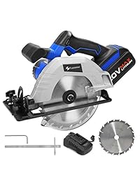 Sierra Circular Inalámbrica Máx. De 20 V con Batería de Iones de Litio de 4,0 Ah y Cargador Rápido, PROSTORMER 3500RPM Sierra Circular Eléctrica de 6-1 2 "con Hoja de Sierra de 2 Piezas para Corte de Madera y Troncos