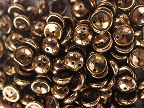 30pcs Piggy -Czech Glass Two-holes Pressed Beads, Dome-shaped 4x8 mm Jet Bronze Luster