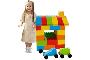 PLATPORTS MassBricks Jumbo Plastic Building Blocks - 48 Pieces Giant Toddler Bricks Kids, Boys, Girls Age 1-8 Play Large Educational, Construction, Stacking Toys BPA Free (48 pcs Blocks with Wheels)