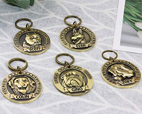 FunTags Bronze Breeds Customized Dog Head 3D Effect Dog ID Tag,High-Relief Copper Dog Tag,Personalized Stainless Steel Front&Back Laser Engraving Dog Name Tag,German Shepherd Tag