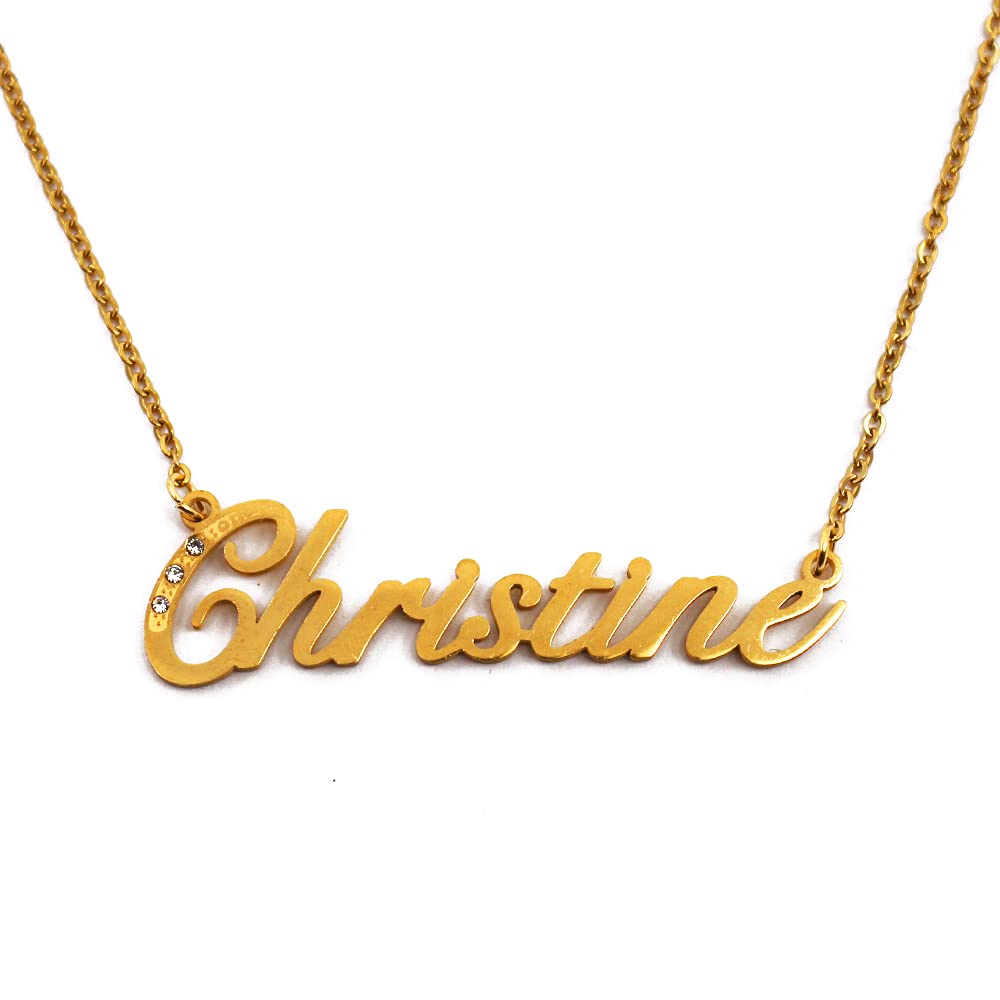 Kigu Name Necklace Christine - Gold Tone - Custom Name Necklace - Personalised Jewellery for Ladies- Customised Jewellery for Girls- Custom Pendant Christine