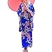 Women's Kimono Costume Adult Japanese Asian Top Dress Robe Sash Belt Fan Set Outfit (Royal Blue)