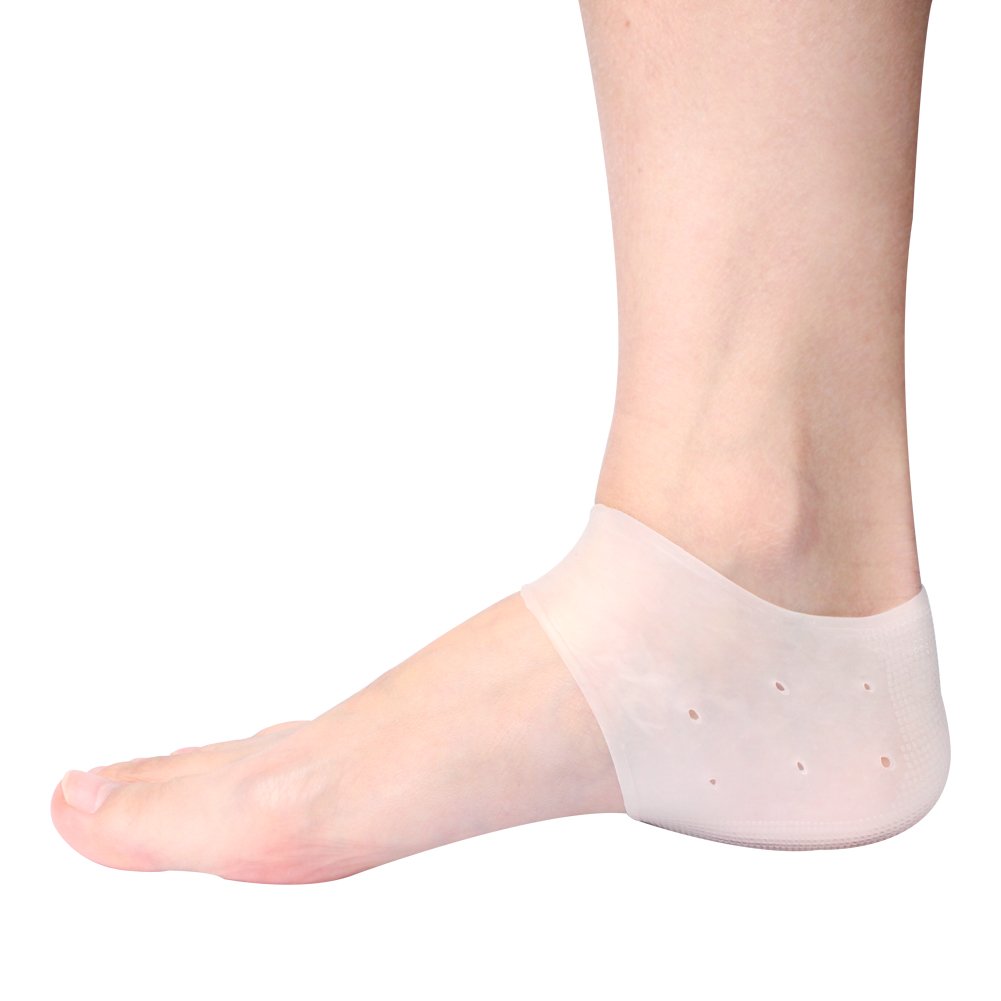 Silicone Cracked Heel Protectors Sleeve - Moisturizing Gel Feet Heel Spur Pads Socks for Relief Heel Pain & Plantar Fasciitis - 1 Pair (1.5mm, White)