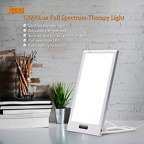 Light Therapy Lamp,12000 Lux LED Happy Sun Light with Timer and Simulates Sunlight UV-Free,Sunset and Sunrise Settings,1-40 Level Adjustable Brightness, for Home/Office/Winter