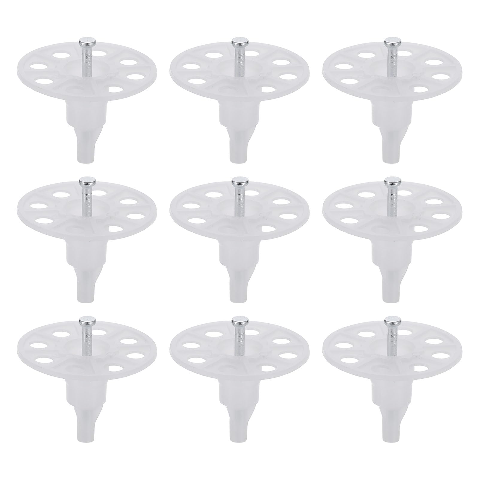 PATIKIL 50mm Perforated Insulation Pins, 50 Set Insulating Nails Shooting Nail Wall Plug Plastic Washers Steel Nails Bolts for Fixing Foam Board to Masonry Wall or Ceiling