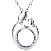Sterling Silver Necklace Polished Mother Family Love Pendant Necklace 18''