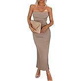 Woolicity Womens Summer Strapless Bodycon Maxi Tube Dress Split Sexy Party Club Casual Elegant Dress
