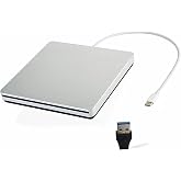 VikTck External USB-C SuperDrive DVD CD Drive Portable DVD CD Reader/Burner for Apple-MacBook Air/Pro/iMac/Mini/MacBook Pro/ASUS/DELL/Laptop with USB-C Port Plug and Play (Silver)
