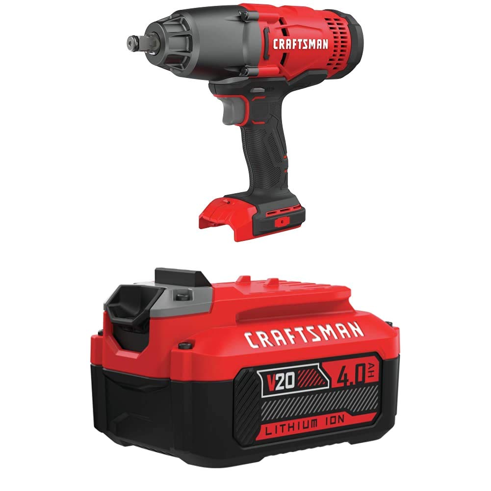 CRAFTSMAN V20 Cordless Impact Wrench with Lithium Ion Battery, 4.0-Amp Hour, Charger Sold Separately (CMCF900B & CMCB204) Image