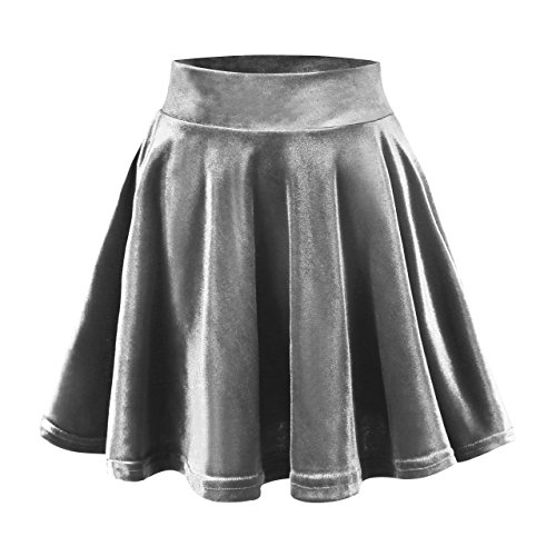 Urban CoCo Women's Vintage Velvet Stretchy Mini Flared Skater Skirt (S, Grey)